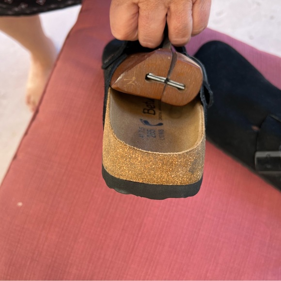 Birkenstock Black Marie Clogs Mary Jane Sandals Wm 26.5 Leather Suede NWT - Picture 7 of 8